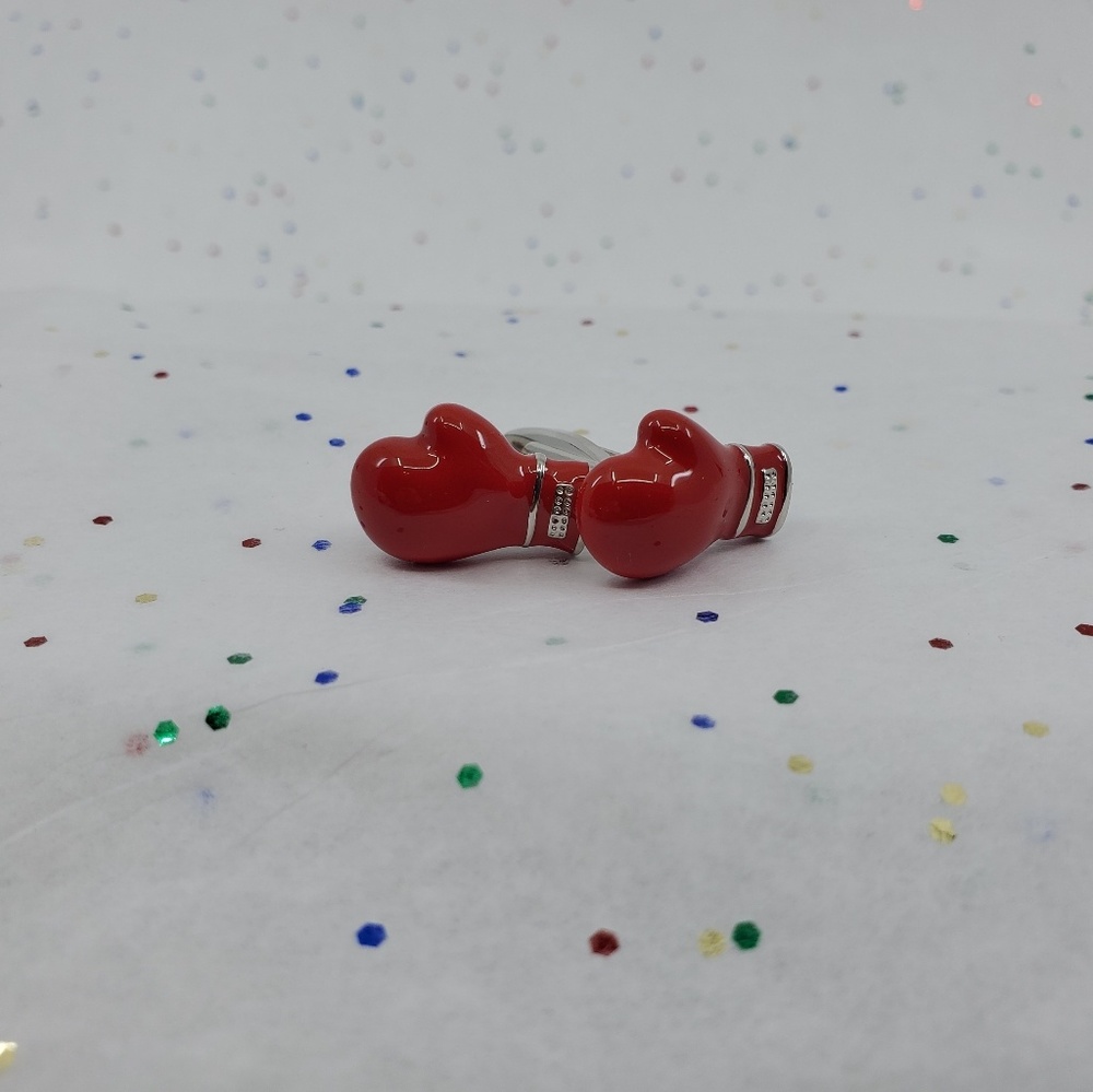 Men's Novelty Red Boxing Glove Stainless Steel Bullet Back Closing Cuff Links
